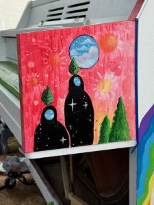 Art close-up on a painted piano